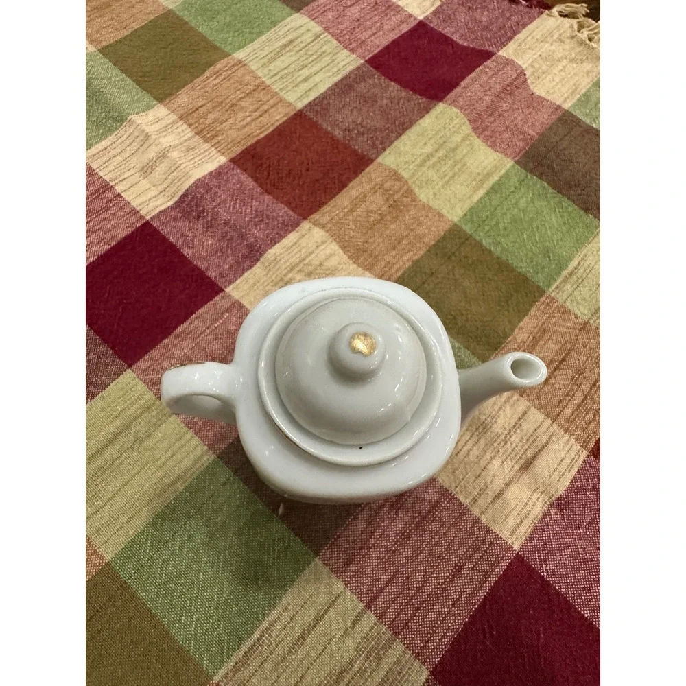 Vintage Made in Japan Mini Teapot White Ceramic Floral Gold Trim Hand Painted